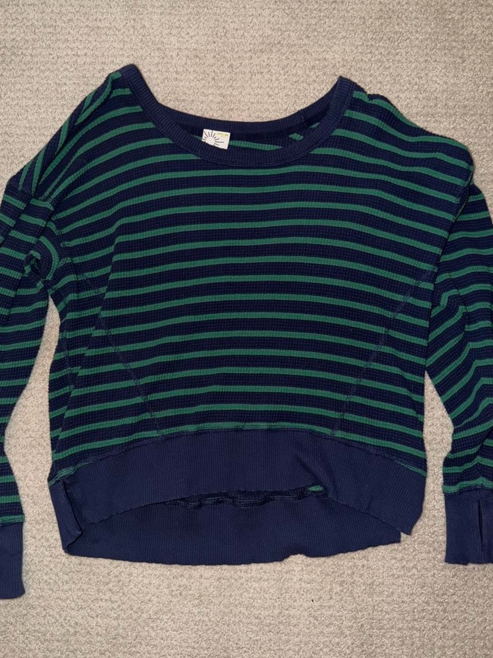 Offline by Aerie Striped Navy and Green Lightweight Sweater